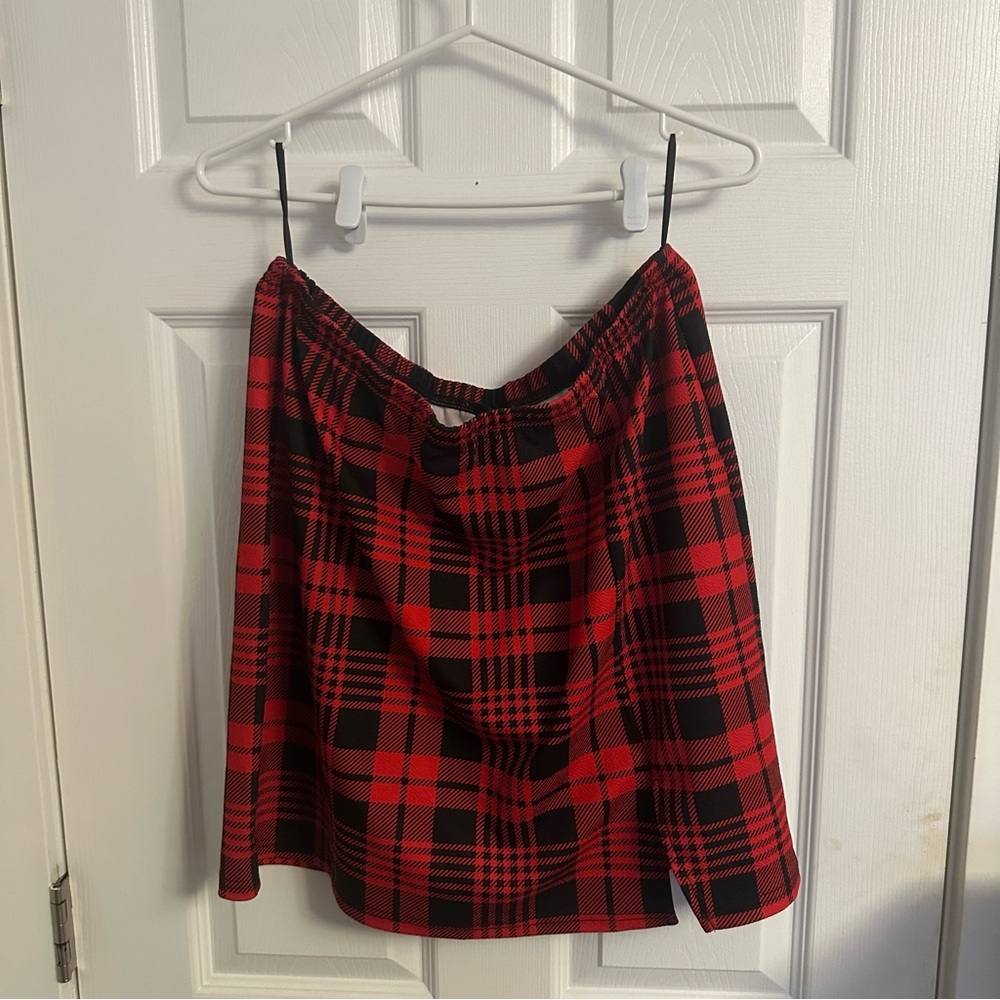 2XL Red and Black Plaid Mini Skirt